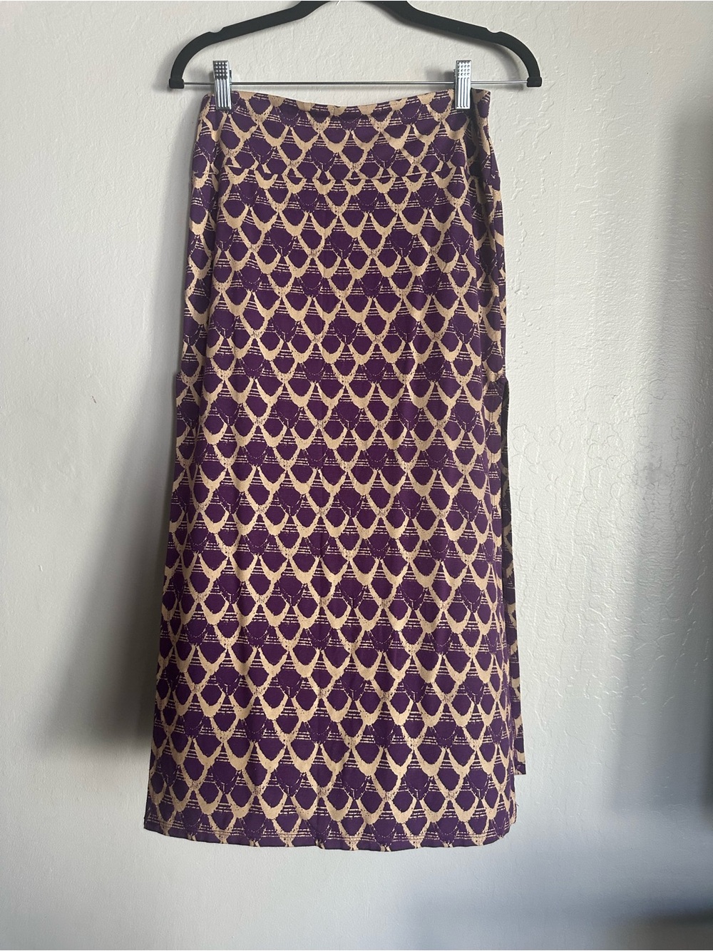 Purple and Cream Patterned Midi Skirt